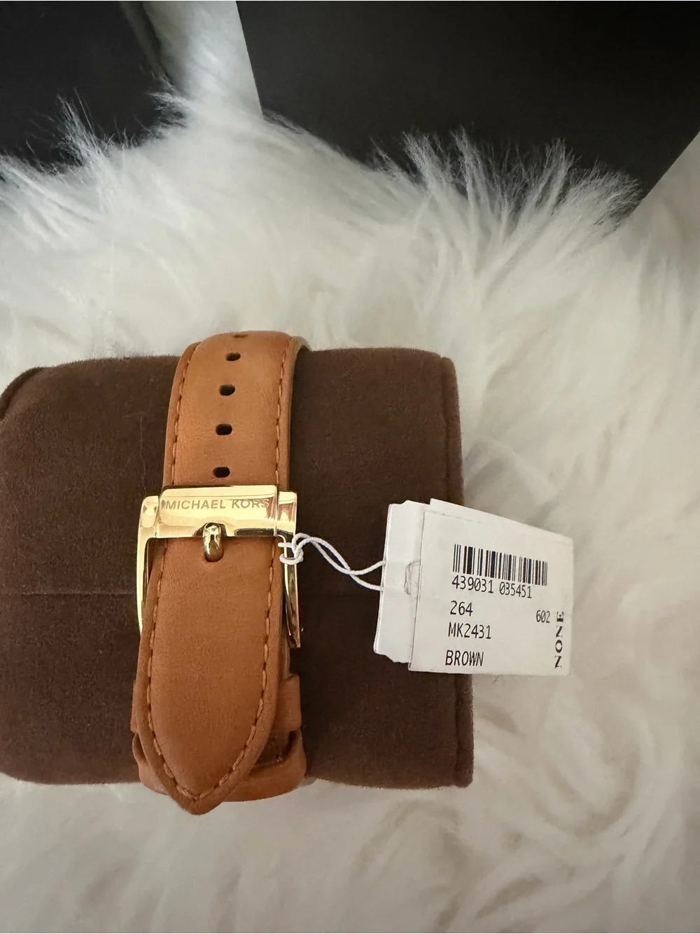 Michael Kors Gold-Tone Watch with Green Dial and Brown Leather Strap